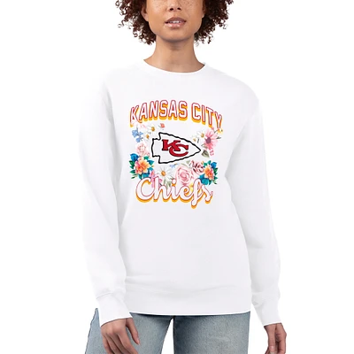 Women's G-III 4Her by Carl Banks  White Kansas City Chiefs Flower Logo Graphic Fleece Pullover Sweatshirt