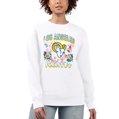 Women's G-III 4Her by Carl Banks  White Los Angeles Rams Flower Logo Graphic Fleece Pullover Sweatshirt