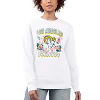 Women's G-III 4Her by Carl Banks  White Los Angeles Rams Flower Logo Graphic Fleece Pullover Sweatshirt