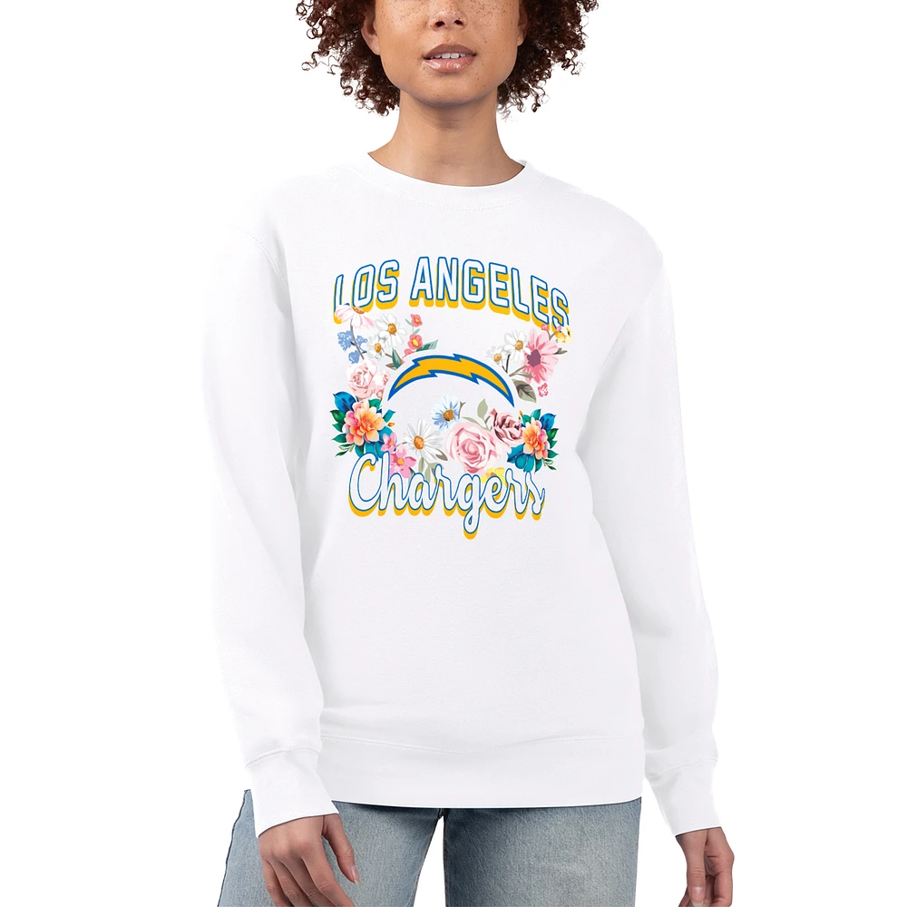 Women's G-III 4Her by Carl Banks White Los Angeles Chargers Flower Logo Graphic Fleece Pullover Sweatshirt