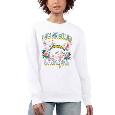 Women's G-III 4Her by Carl Banks  White Los Angeles Chargers Flower Logo Graphic Fleece Pullover Sweatshirt