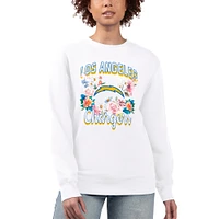 Women's G-III 4Her by Carl Banks  White Los Angeles Chargers Flower Logo Graphic Fleece Pullover Sweatshirt