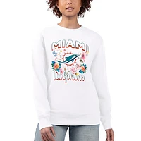 Women's G-III 4Her by Carl Banks  White Miami Dolphins Flower Logo Graphic Fleece Pullover Sweatshirt