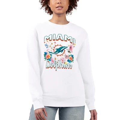 Women's G-III 4Her by Carl Banks  White Miami Dolphins Flower Logo Graphic Fleece Pullover Sweatshirt