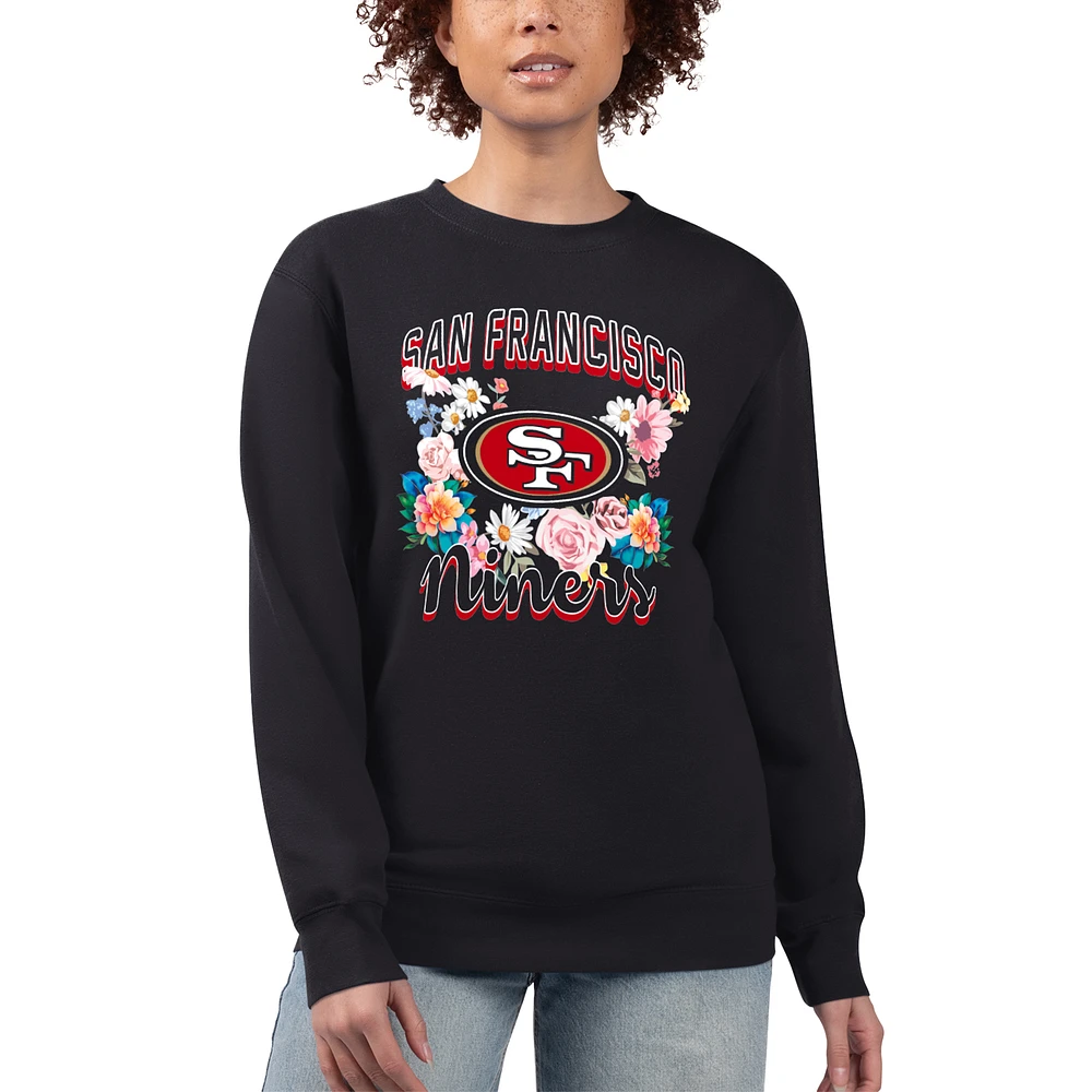Women's G-III 4Her by Carl Banks Black San Francisco 49ers Flower Logo Graphic Fleece Pullover Sweatshirt