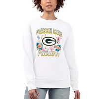 Women's G-III 4Her by Carl Banks  White Green Bay Packers Flower Logo Graphic Fleece Pullover Sweatshirt