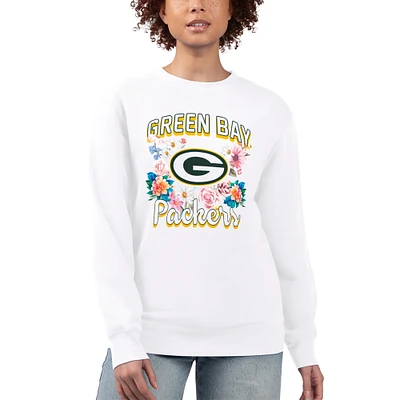 Women's G-III 4Her by Carl Banks  White Green Bay Packers Flower Logo Graphic Fleece Pullover Sweatshirt