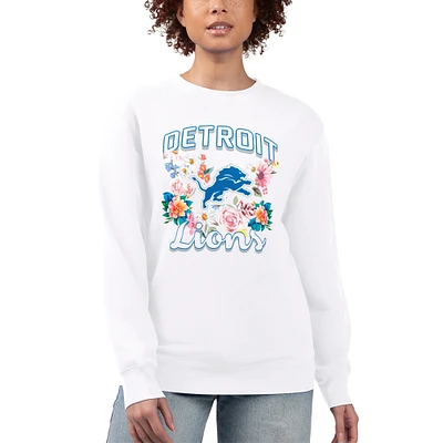 Women's G-III 4Her by Carl Banks  White Detroit Lions Flower Logo Graphic Fleece Pullover Sweatshirt