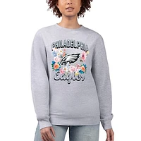 Women's G-III 4Her by Carl Banks  Heather Gray Philadelphia Eagles Flower Logo Graphic Fleece Pullover Sweatshirt