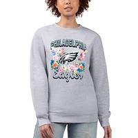 Women's G-III 4Her by Carl Banks  Heather Gray Philadelphia Eagles Flower Logo Graphic Fleece Pullover Sweatshirt