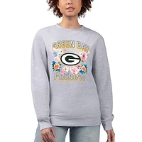 Women's G-III 4Her by Carl Banks  Heather Gray Green Bay Packers Flower Logo Graphic Fleece Pullover Sweatshirt