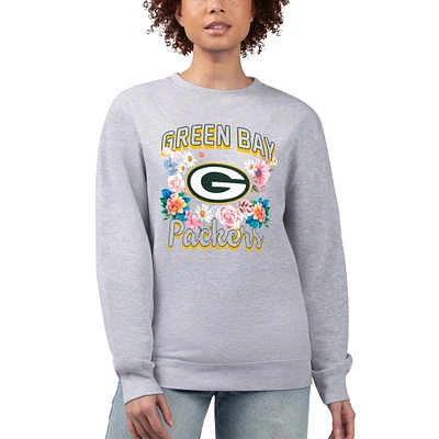 Women's G-III 4Her by Carl Banks  Heather Gray Green Bay Packers Flower Logo Graphic Fleece Pullover Sweatshirt