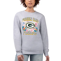 Women's G-III 4Her by Carl Banks  Heather Gray Green Bay Packers Flower Logo Graphic Fleece Pullover Sweatshirt