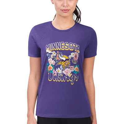 Women's G-III 4Her by Carl Banks Purple Minnesota Vikings Flowers Team Logo Graphic Fitted T-Shirt
