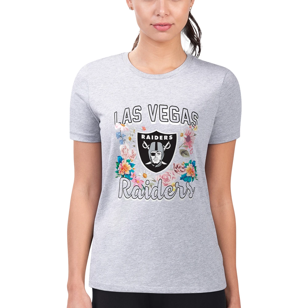 Women's G-III 4Her by Carl Banks Heather Gray Las Vegas Raiders Flowers Team Logo Graphic Fitted T-Shirt