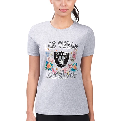 Women's G-III 4Her by Carl Banks Heather Gray Las Vegas Raiders Flowers Team Logo Graphic Fitted T-Shirt
