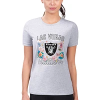 Women's G-III 4Her by Carl Banks Heather Gray Las Vegas Raiders Flowers Team Logo Graphic Fitted T-Shirt
