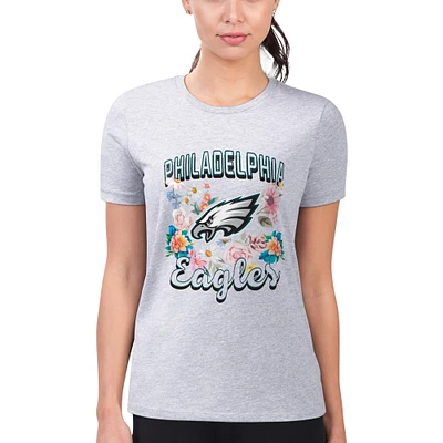 Women's G-III 4Her by Carl Banks Heather Gray Philadelphia Eagles Flowers Team Logo Graphic Fitted T-Shirt