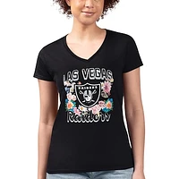 Women's G-III 4Her by Carl Banks Las Vegas Raiders Flowers Team Logo Graphic Fitted V-Neck T-Shirt