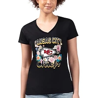 Women's G-III 4Her by Carl Banks Kansas City Chiefs Flowers Team Logo Graphic Fitted V-Neck T-Shirt