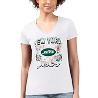 Women's G-III 4Her by Carl Banks New York Jets Flowers Team Logo Graphic Fitted V-Neck T-Shirt
