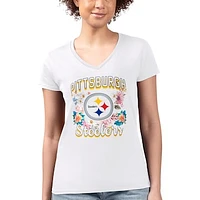 Women's G-III 4Her by Carl Banks Pittsburgh Steelers Flowers Team Logo Graphic Fitted V-Neck T-Shirt