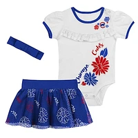 Newborn White/Royal Chicago Cubs Sweet Catcher 3-Piece Bodysuit, Headband and Skirt Set