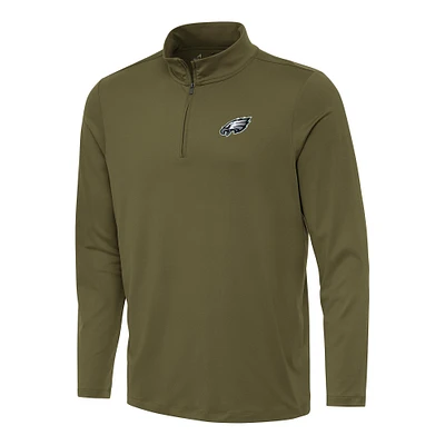 Men's Antigua Olive Philadelphia Eagles Reprocess Quarter-Zip Top