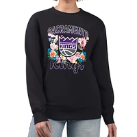 Women's G-III 4Her by Carl Banks Black Sacramento Kings Flowers Team Logo Graphic Fleece Crewneck Pullover Sweatshirt