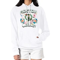 Women's G-III 4Her by Carl Banks White Boston Celtics Flowers Team Logo Graphic Fleece Pullover Hoodie