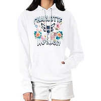 Women's G-III 4Her by Carl Banks White Charlotte Hornets Flowers Team Logo Graphic Fleece Pullover Hoodie