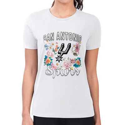 Women's G-III 4Her by Carl Banks White San Antonio Spurs Flowers Team Logo Graphic Fitted T-Shirt
