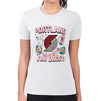 Women's G-III 4Her by Carl Banks Portland Trail Blazers Flowers Team Logo Graphic Fitted T-Shirt
