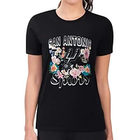 Women's G-III 4Her by Carl Banks Black San Antonio Spurs Flowers Team Logo Graphic Fitted T-Shirt