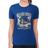 Women's G-III 4Her by Carl Banks Royal Golden State Warriors Flowers Team Logo Graphic Fitted T-Shirt