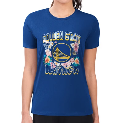 Women's G-III 4Her by Carl Banks Royal Golden State Warriors Flowers Team Logo Graphic Fitted T-Shirt