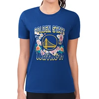 Women's G-III 4Her by Carl Banks Royal Golden State Warriors Flowers Team Logo Graphic Fitted T-Shirt