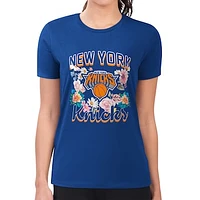 Women's G-III 4Her by Carl Banks Blue New York Knicks Flowers Team Logo Graphic Fitted T-Shirt