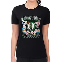 Women's G-III 4Her by Carl Banks Black Boston Celtics Flowers Team Logo Graphic Fitted T-Shirt