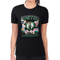 Women's G-III 4Her by Carl Banks Black Boston Celtics Flowers Team Logo Graphic Fitted T-Shirt