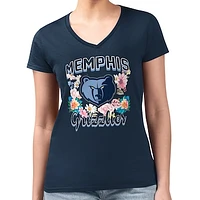 Women's G-III 4Her by Carl Banks Navy Memphis Grizzlies Flowers Team Logo Graphic Fitted V-Neck T-Shirt