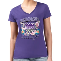 Women's G-III 4Her by Carl Banks Sacramento Kings Flowers Team Logo Graphic Fitted V-Neck T-Shirt