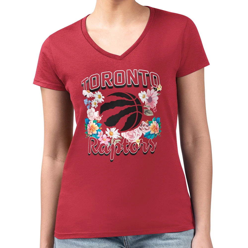 Women's G-III 4Her by Carl Banks Toronto Raptors Flowers Team Logo Graphic Fitted V-Neck T-Shirt