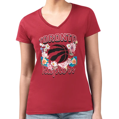 Women's G-III 4Her by Carl Banks Toronto Raptors Flowers Team Logo Graphic Fitted V-Neck T-Shirt