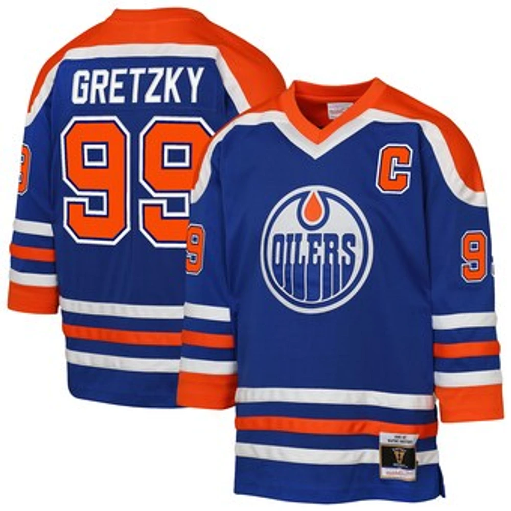 Youth Mitchell & Ness Wayne Gretzky Royal Edmonton Oilers 1979 Blue Line Retired Player Jersey