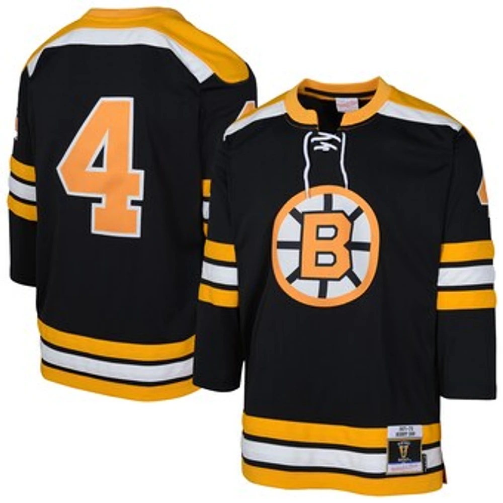 Youth Mitchell & Ness Bobby Orr Black Boston Bruins 1971 Blue Line Retired Player Jersey