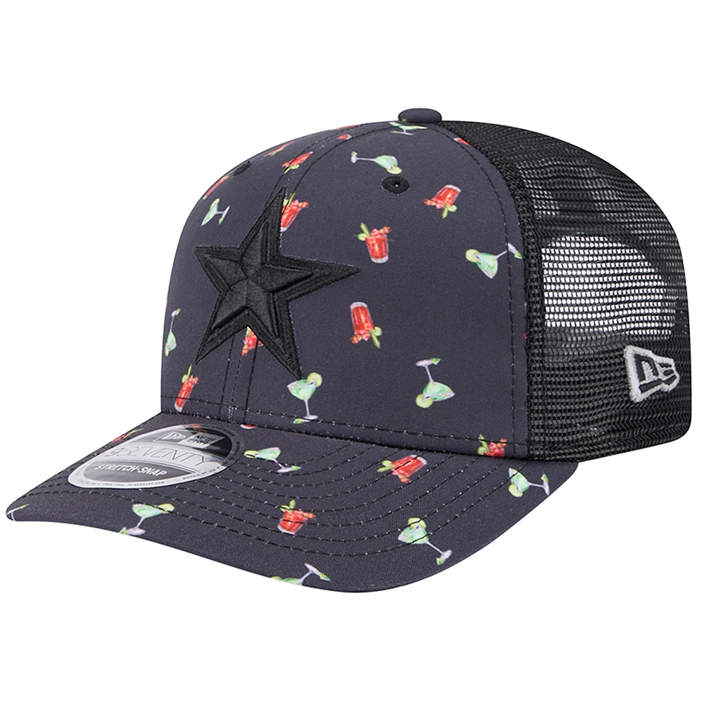 Men's New Era Navy/Black Dallas Cowboys Adventure Drinks Pattern 9SEVENTY Stretch-Snap Hat