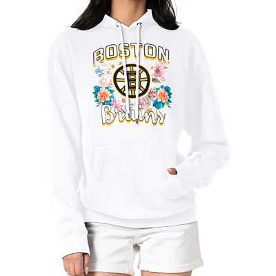 Women's G-III 4Her by Carl Banks White Boston Bruins Flower Logo Pullover Hoodie