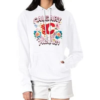 Women's G-III 4Her by Carl Banks White Calgary Flames Flower Logo Pullover Hoodie
