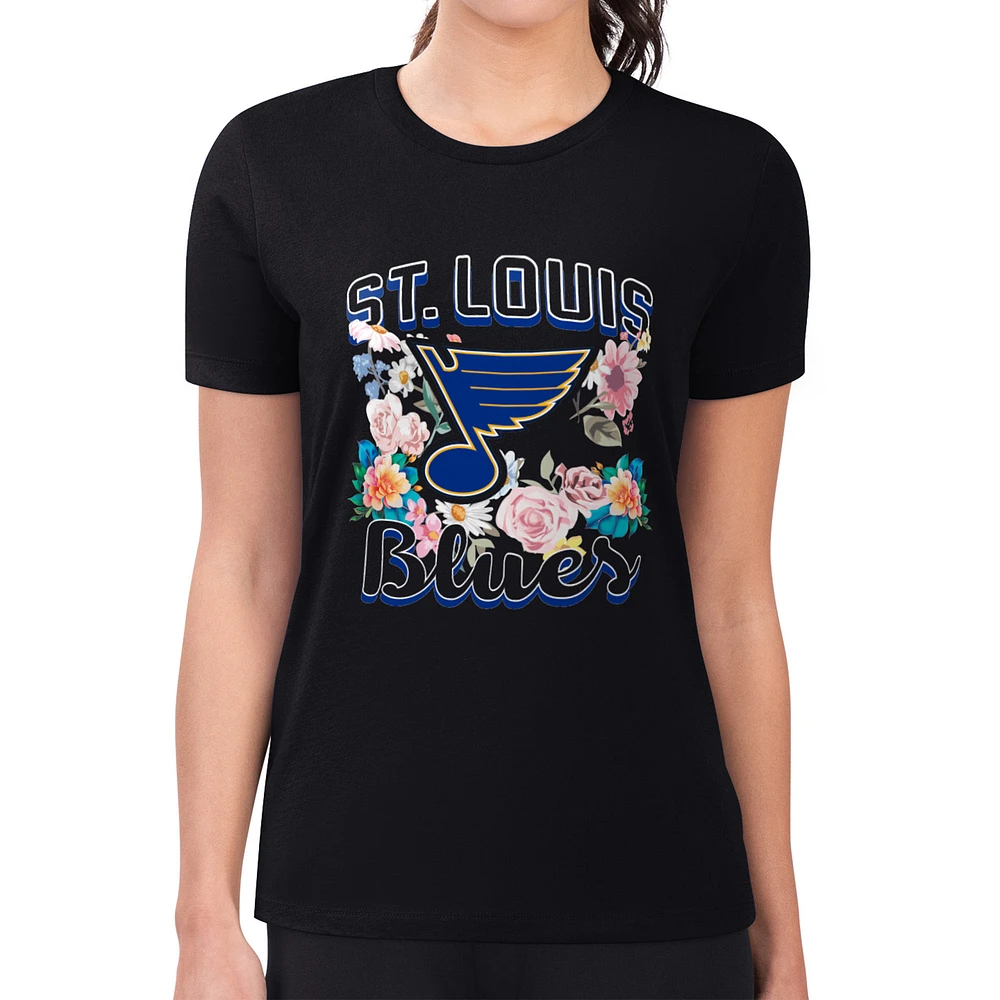 Women's G-III 4Her by Carl Banks Black St. Louis Blues Flower Logo Fitted T-Shirt